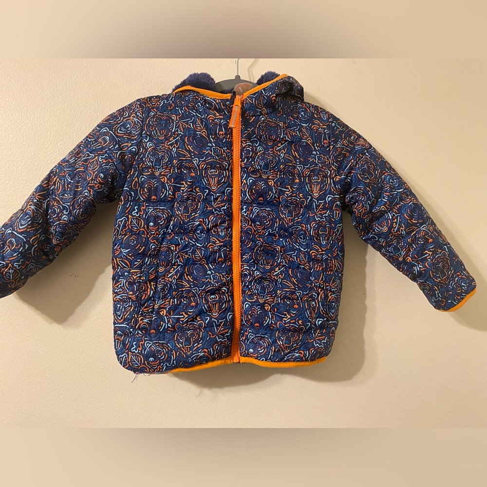 Boys Cat & Jack Bears Blue Orange Fleece Lined Hooded Winter Coat Size 5T